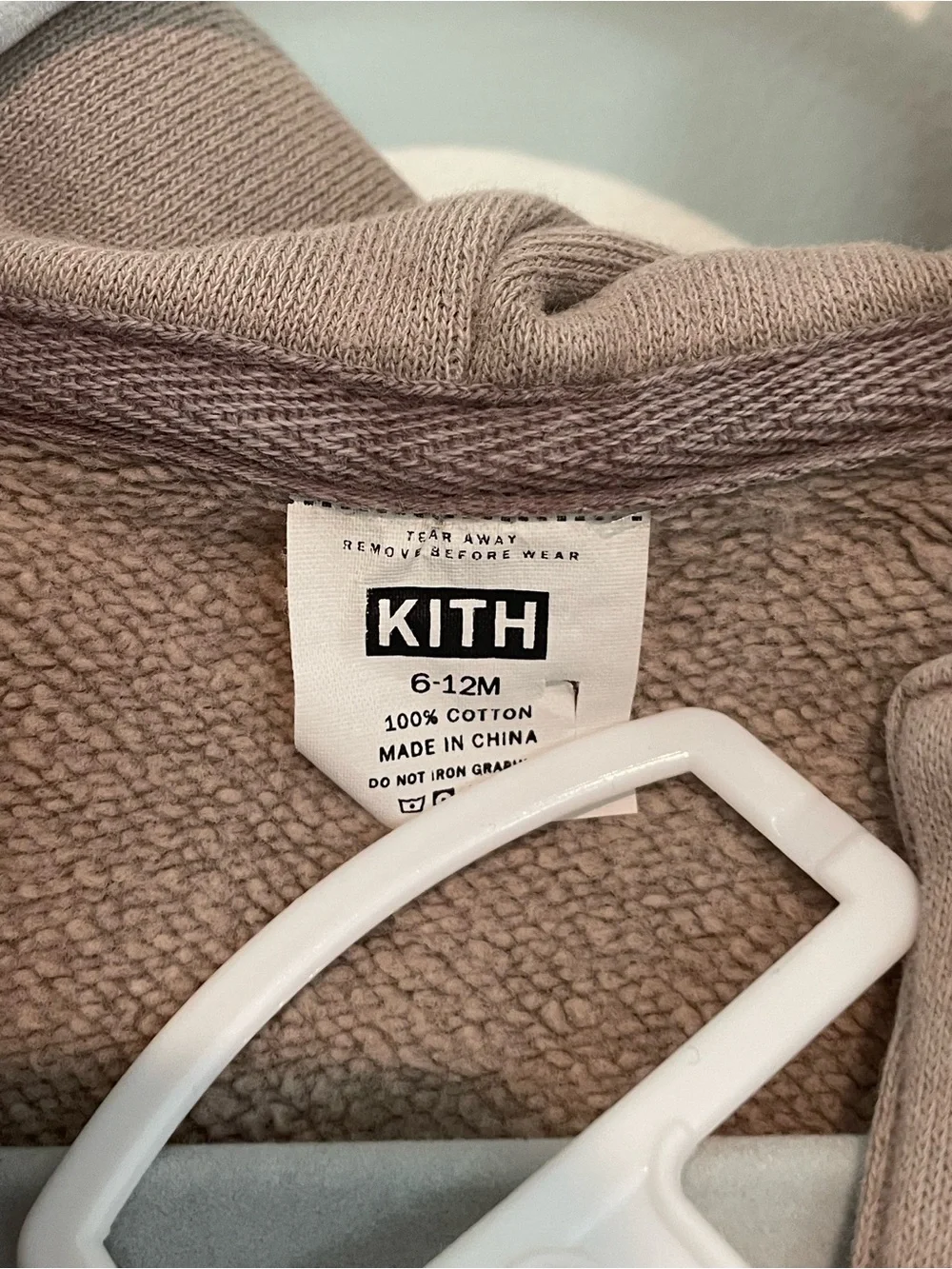 Kith Baby Taupe Hooded One-Piece Fleece Romper 6-12 months 100% cotton